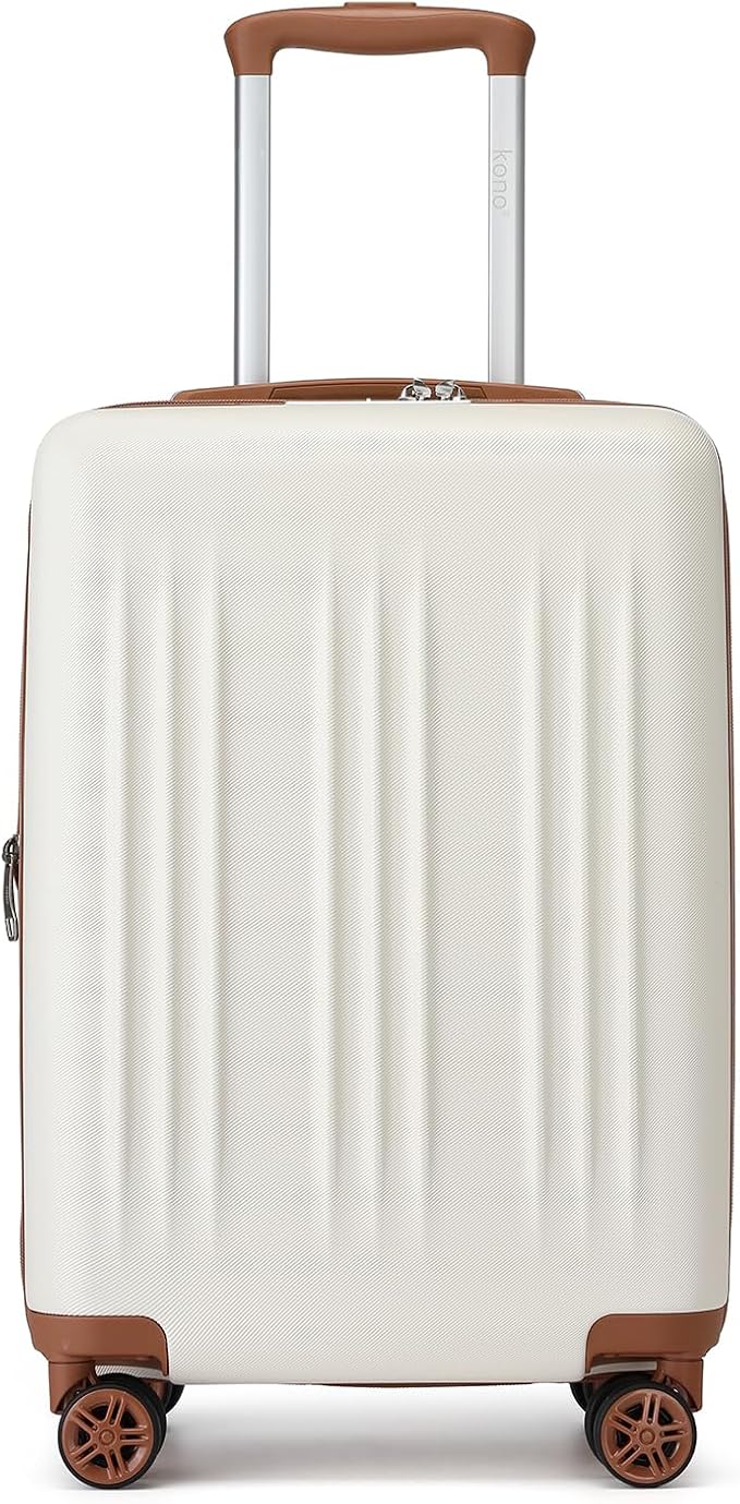 Kono Small 20 Inch Expandable Carry On Luggage with Quiet Spinner Wheels & TSA Lock, Scratch and Drop Resistant PC+ABS Hardside 22x14x9 Airline Approved Suitcase, Cream White & Brown - Image 8