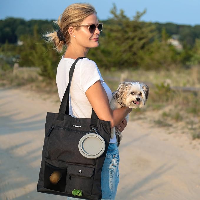 Cleverpup Park Pack 2-Piece Set Dog Gear Tote – Dog Travel Bag with 8 Pockets, Treat Pouch, Poop Bag Dispenser, Quick-Dry Ball Pocket, Collapsible Bowl, Perfect for Walks & Park Trips, Graphite - Image 4