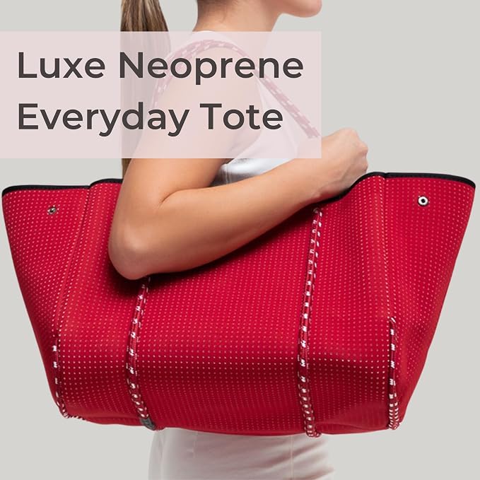POPUPS Large Neoprene Tote Bag for Women - Everyday Designer Handbag for Travel Work and Beach with Pockets and Zipper Pouch - Image 2