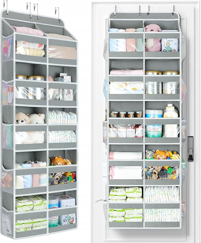 Yecaye 5-Tier Over The Door Organizer Dual-Column, 80lbs Load Over the Door Storage of 10 Compartments, Heavy Duty Door Organizer Hanging for Bedroom Closet Nursery Bathroom Pantry, Gray, 2 Pack by Yecaye