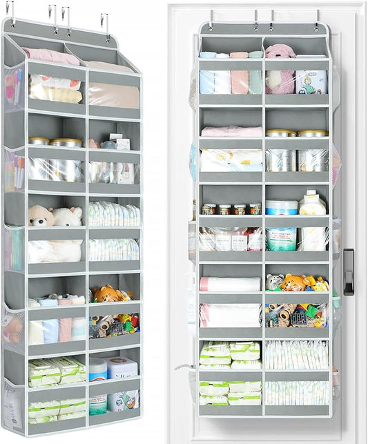 Yecaye 5-Tier Over The Door Organizer Dual-Column, 80lbs Load Over the Door Storage of 10 Compartments, Heavy Duty Door Organizer Hanging for Bedroom Closet Nursery Bathroom Pantry, Gray, 2 Pack by Yecaye