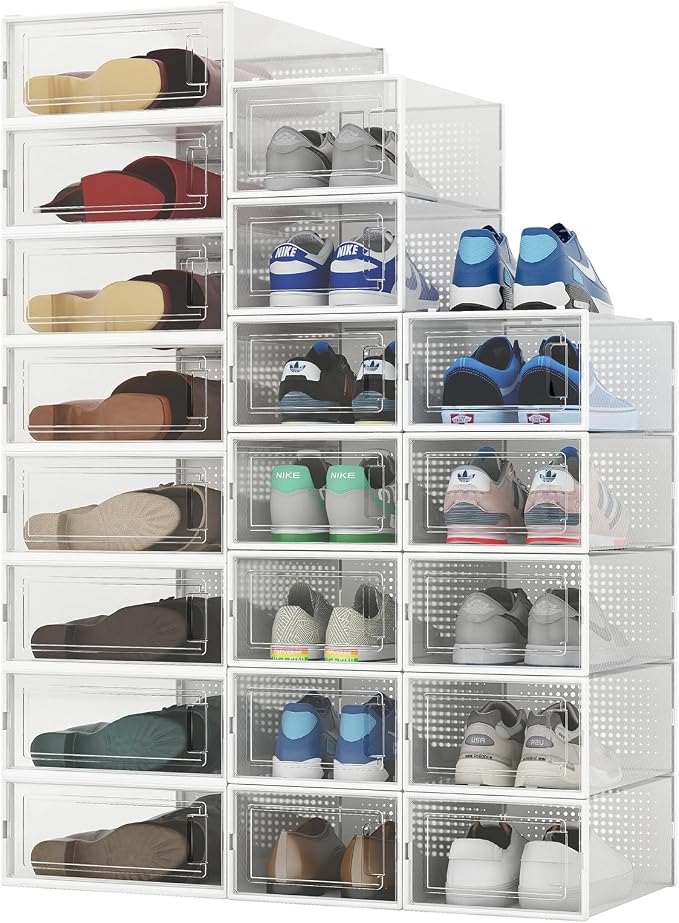 8-Piece Boot and 12-Piece Shoe Storage Box, Stackable Clear Plastic Shoe Box, Space-Saving Shoe Organizer for Boots, Sneakers, and High Heels, Clear by PARANTA