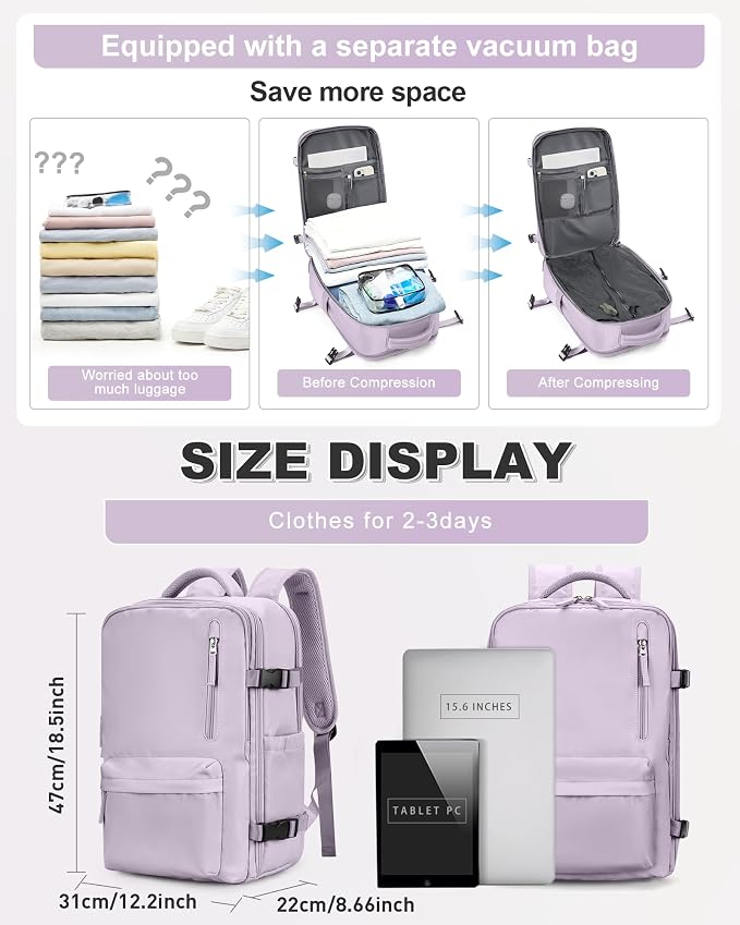 VGCUB Vacuum Backpack Travel with Pump, Vacuum Seal Compression Bags Laptop Backpack Personal Item - Image 2