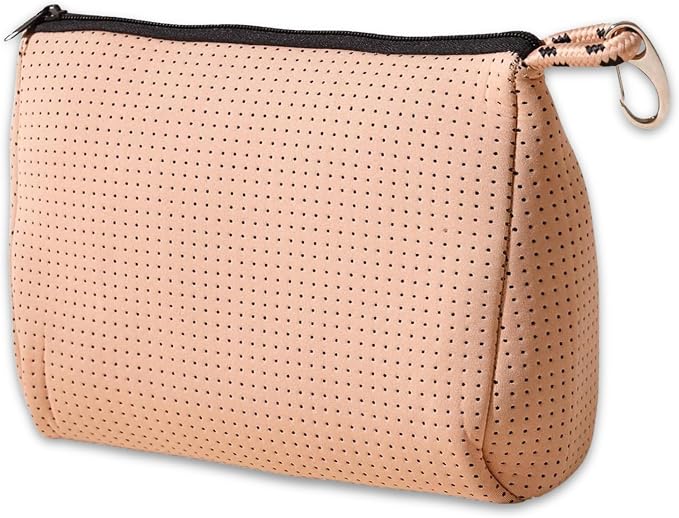 POPUPS Large Makeup Bag with Zipper, Tan - Waterproof Neoprene Cosmetic Bag 7.7 x 10.75 x 5 inches by POPUPSBrand