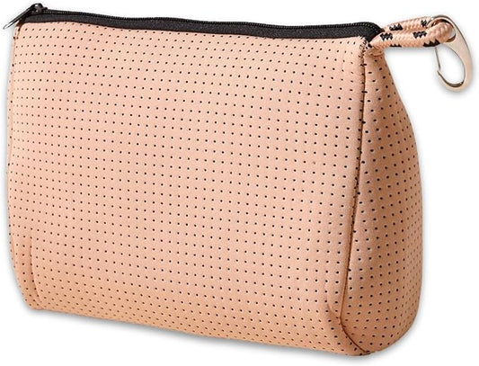 POPUPS Large Makeup Bag with Zipper, Tan - Waterproof Neoprene Cosmetic Bag 7.7 x 10.75 x 5 inches by POPUPSBrand