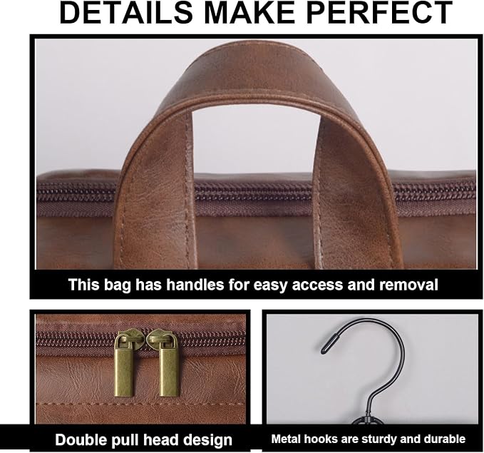 Personalized Leather Toiletry Bag, Brown, Three Layer Structure, Waterproof, Customizable Name Engraving, Travel Organizer for Men, Multi-Occasion Gift (UK1008) - Image 5