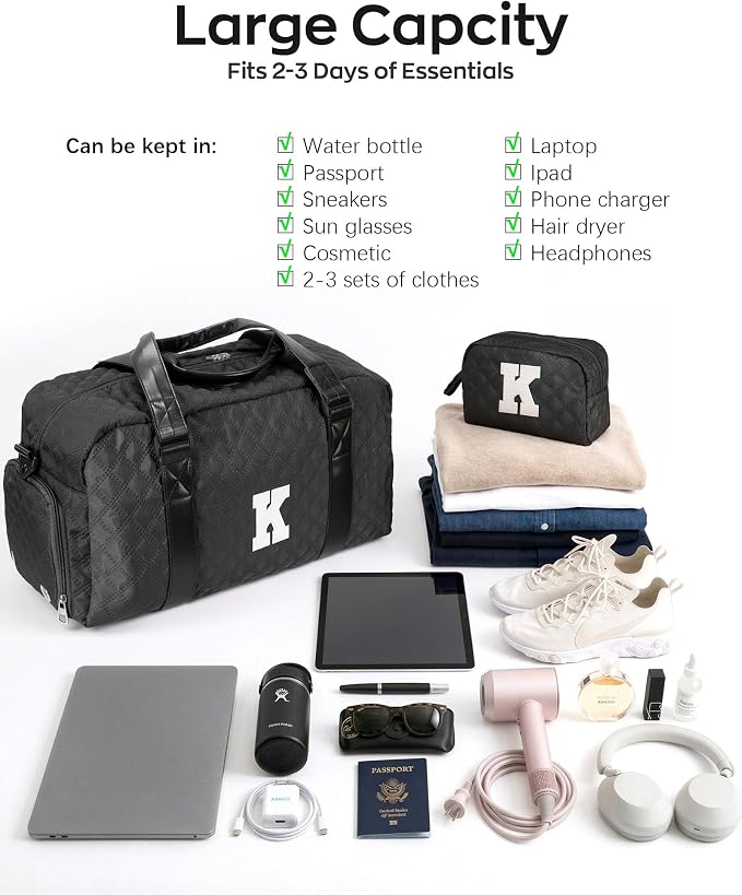 Elilier Overnight Bags for Women, Initial Travel Duffel Bag, Sports Gym Bag, Carry On Bag, Monogram Gifts for Girl Friends Female Mom Teacher - Image 6