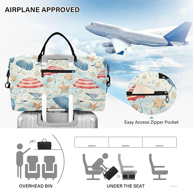 senya Weekender Bags Travel Duffel Gym Bag Coastal Seashells Starfish Seagulls Carry on Overnight Tote Bag with Toiletry Bag for Airplane Travel Trip Gym Yoga, g368736066p1006c1071s2442 - Image 5