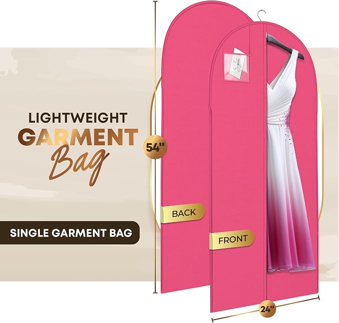 Luxury On the Go Long Formal Dress Bag – 54" Hanging Garment Bag for Dresses, Prom & Bridesmaid– Long Garment Bags for Hanging Clothes Lightweight & Tear-Resistant with Clear ID Window – 5 Pack - Image 2