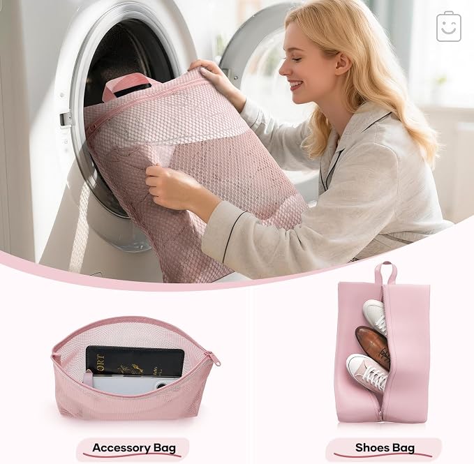 Veken 9/11 Set Compression Packing Cubes Garment Bags for Travel Essentials,Compressible Expandable Luggage Organizer Bags for Clothing,Space Saver Bags with Over 1000 pcs of Mesh Holes(Pink) - Image 5