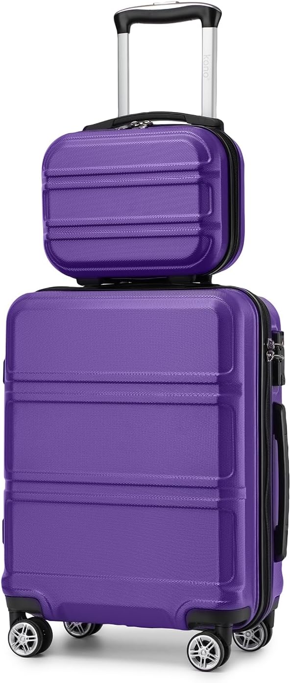 Kono Carry On Luggage Set Airline Approved with Spinner Wheels | Lightweight PC+ABS Carry On Suitcase with TSA Lock Durable Luggage Hardside Purple by Kono