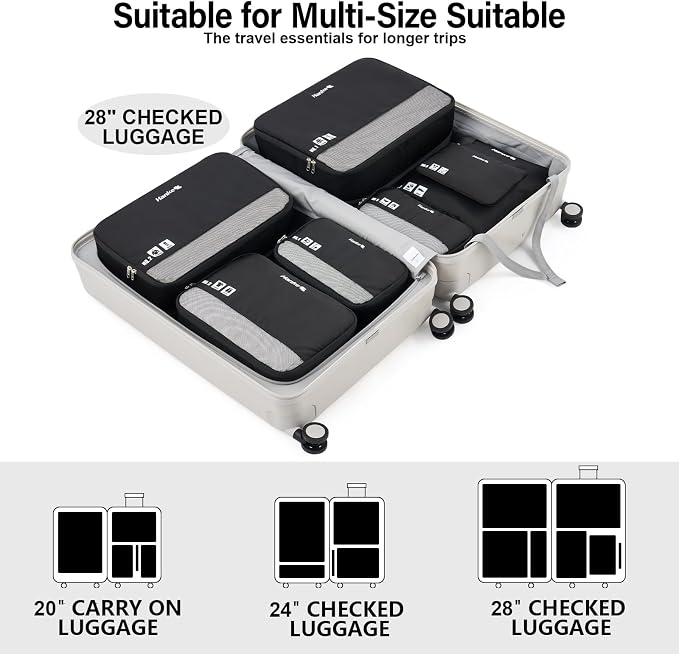 Hanke 7 Piece Expandable Compression Packing Cubes, Premium Travel Packing Organizers for Suitcases/Carry On, Luggage Organizer Bags with Breathable Mesh & Label - Image 4
