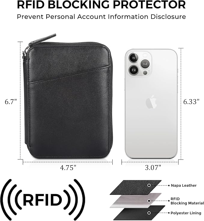 Polare Napa Leather Family Passport Wallet for 4 Passports, RFID Blocking Bifold Passport Cover Travel Document Organizer Holder (Black) - Image 3