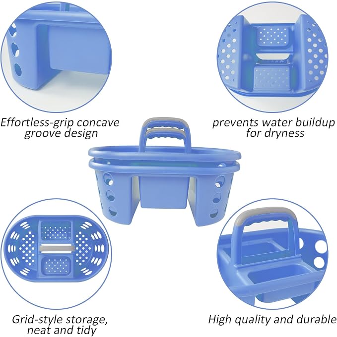 SIMPLYKLEEN Large Shower Caddy Portable 2PC - Made in USA Plastic Jumbo Size Dorm Storage Candy Tote with Handle Shower Organizer for Bathroom, Pantry, Kitchen, College Dorm, Periwinkle - Image 10