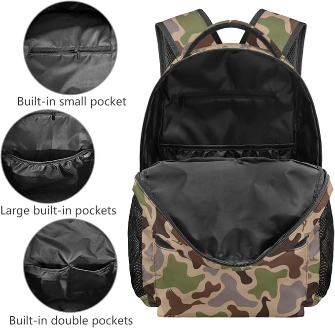 Duck Hunting Camo Boys Backpack Set 4-Piece, Waterproof Camouflage School Bag with Insulated Lunch Box & Pencil Case, Lightweight Outdoor Bookbag for Kids Ages 5-12 Grades K-5 - Image 3