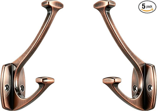 5 Pack Antique Copper Hooks Decorative Heavy Duty Solid Large Coat Hooks for Towel Hanging Coats Robe Wall Mounted Towel Bags Door Back Bathroom wall Hook. by ZAUYX