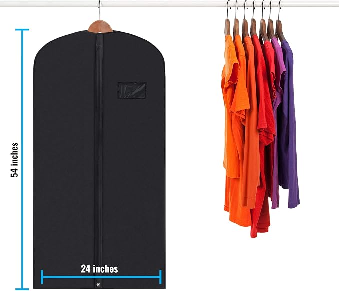 Plixio Black Garment Bags for Hanging Clothes, Men Suit Bag for Travel and Clothing Storage of Women Dresses, Shirts, Fur Coats, Dance Costumes Suit Cover - Closet Storage Long Garment Bags w/Zipper - Image 4