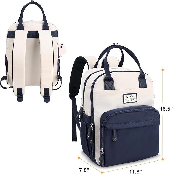 RUVALINO Diaper Bag Backpack-Multifunction Baby Travel Bag with Changing pad, Insulated Bottle Holders & Pacifier Case, Large Capacity, Waterproof, Cream & Blue - Image 2