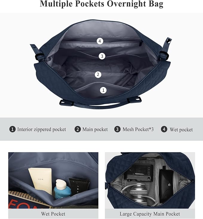 Travel Duffel Bag, Carry On Overnight Weekender Bags for Women | Travel Bag with Wet Pocket & Trolley Sleeve, For Spirit Airlines 18x14x8 Personal Item Bag - Image 5