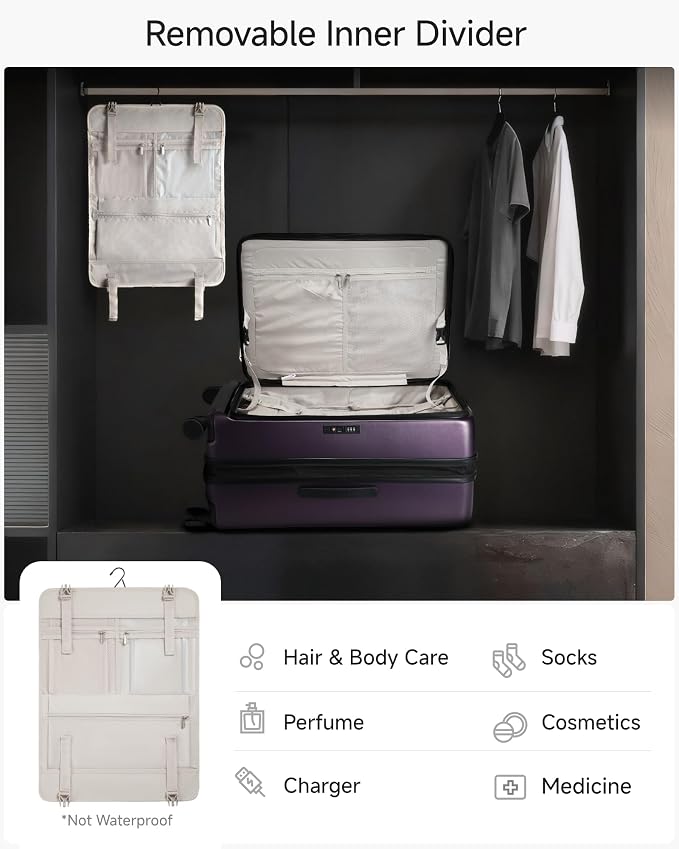 LUGGEX Checked Suitcase Top Opening, Expandable Polycarbonate Hard Shell Suitcase with Wheels (FX-Core, Purple, Bigger 28 Inch, 105L-115L) - Image 7