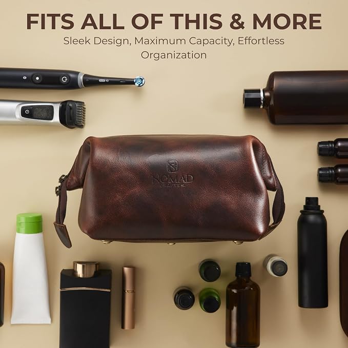 NomadCraftsCo. Premium Leather Travel Toiletry Bag for Men and Women, King-Size Dopp Kit with Waterproof Lining, Mens Toiletry Travel Bag - Image 2