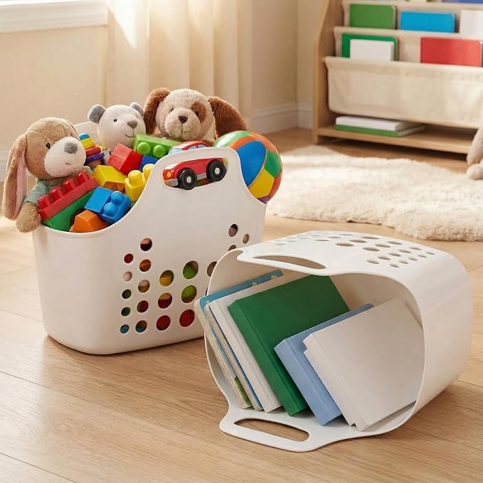 Nuogo 10 Pack White Basket with Handles Plastic Oval Carry Totes with Handles Caddy Multipurpose Organizer Reusable for Bathroom Dorm Communal Showers Kitchen School, 10.6" x 6" x 10" - Image 7
