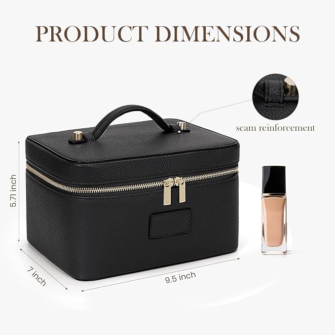 HiTotes Makeup Bag Large Vanity Case for Women Travel Cosmetic Bag Makeup Case Organizer Leather Travel Toiletry Bag - Image 3