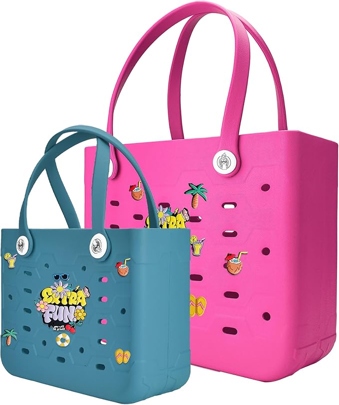 2-Pack Beach Bags Medium & Small,Waterproof Sandproof Rubber Tote Set for Women Men, Vacation Pool Boat Essentials by Unknown