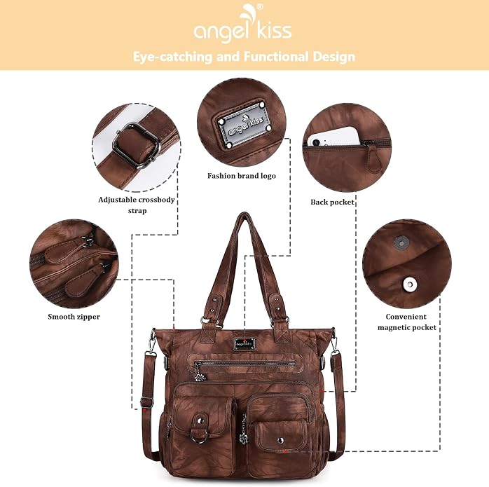 Angelkiss Purses Handbags for Women PU Tote Satchel Bags for Women Pockets Shoulder Bags… | PU - Image 6