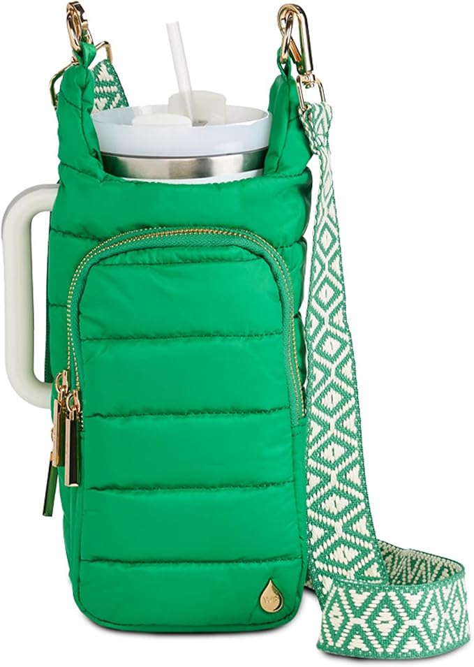 WanderFull Original HydroBag Handle®, Zipper for Handle, 40 oz Water Bottle Holder w/Strap, Crossbody Carrier Bag w/Phone Pocket, Tumbler Accessories - Kelly Green by WanderFull
