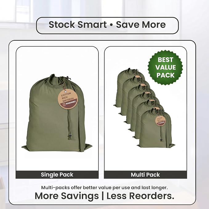 LFH Home Large Premium Cotton Rich Canvas Laundry Bag with Drawstring and Handles Heavy Duty, Multi-Use, and Washable for Home, Travel, College or Storage 28x36 (Pack of 2)-Military Green - Image 9