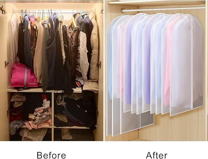 Univivi Clear Garment Bags for Hanging Clothes 60 inch Clear Dress Bags for Storage 6Pack Suit Cover for Long Gown Coat - Image 6