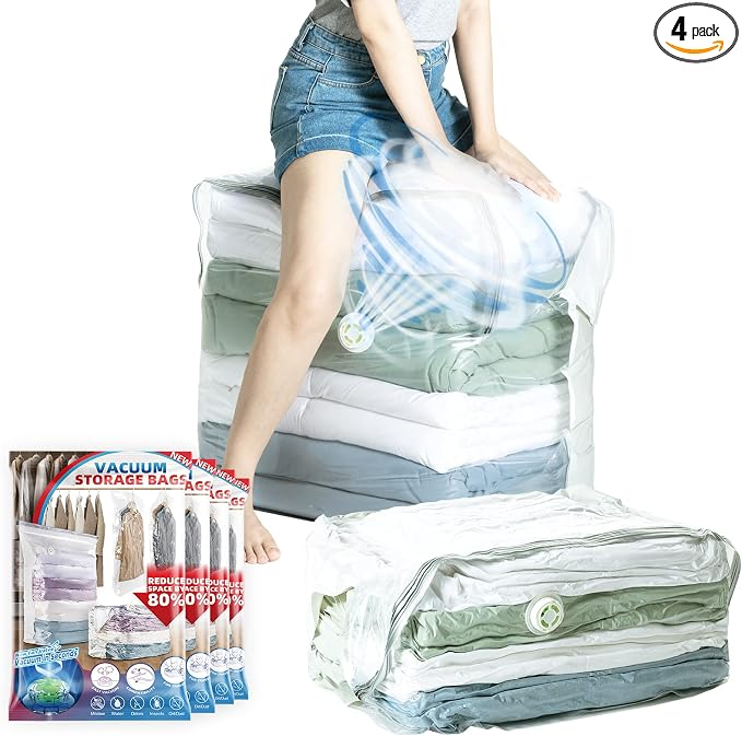 TAILI Vacuum Storage Bags 4 Pack, Extra Large Cube (40x28x18x18 Inch), Super Jumbo Vacuum Seal Bags for Bedding Comforter, Blanket, Closet Space Saving, Cream by TAILI