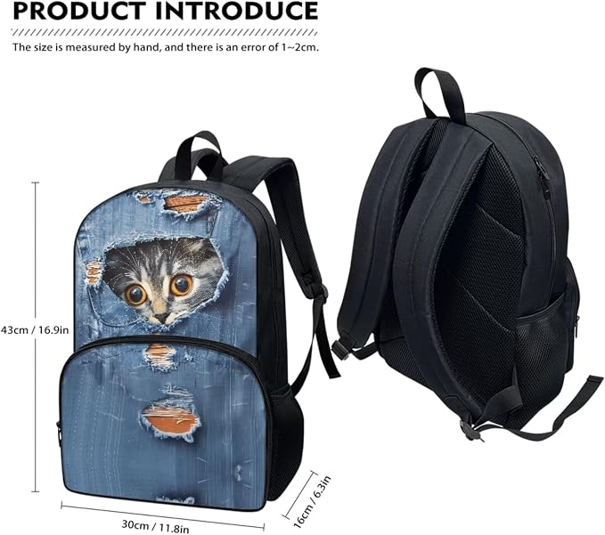 Cute Cat Kitten Backpack and Lunch Bag Pencil Case Set for Girls, Middle School Elementary Bookbags, 3Pcs School Bag with Lunch Bag Pencil Case - Image 5