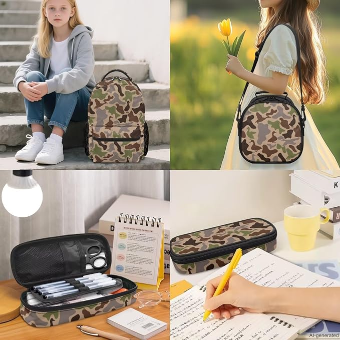 Duck Hunting Camo Boys Backpack Set 4-Piece, Waterproof Camouflage School Bag with Insulated Lunch Box & Pencil Case, Lightweight Outdoor Bookbag for Kids Ages 5-12 Grades K-5 - Image 2