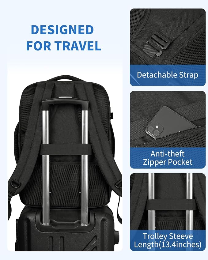WANDF Travel Backpack For Spirit Airlines Personal Item Bag 18x14x8 with Wet Pocket, 17 Inch Laptop Backpack for Men Women | Frontier Airline Underseat Fit, Fits 17" Laptop, 180°Opening, Travel Backpack - Image 6