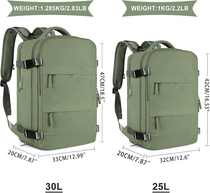 coowoz Large Travel Backpack For Women Men,Carry On Backpack Flight Approved,Hiking Backpacks Waterproof Outdoor Rucksack Casual Daypack Travel Bag Essentials Personal Item Backpack(Gray Green) - Image 3