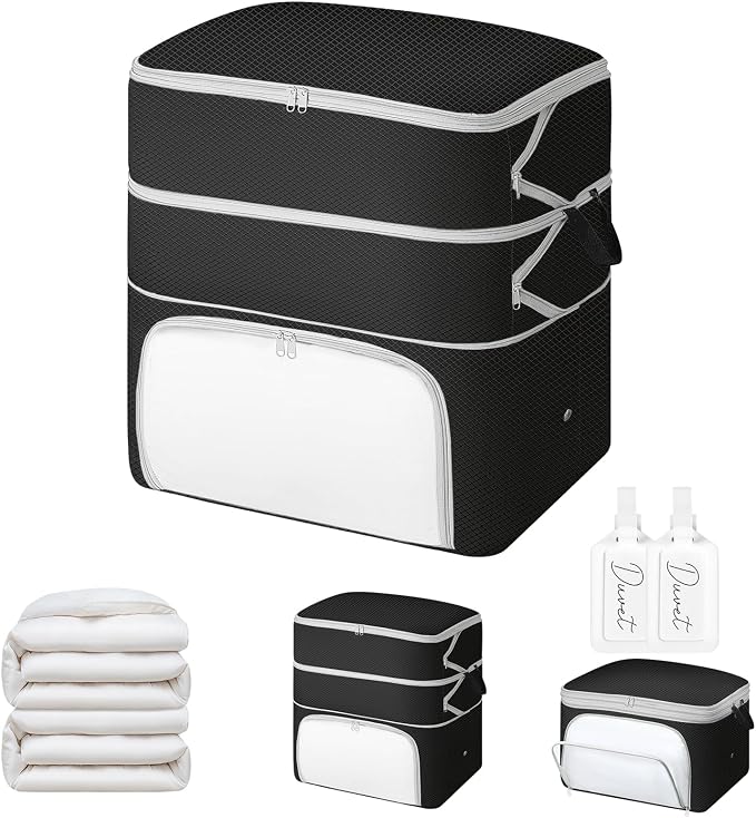 Comforter Storage Bag - 130L Blanket Storage Bags Front-opening Ultra Space Saving Self Compression Organizer, Washable Compression Bags for Storage Comforter Blanket, 1 Pack, Black by EasortmPackingCubes