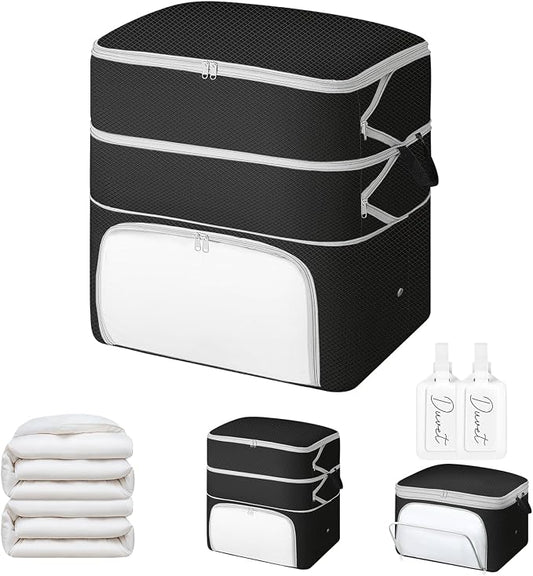 Comforter Storage Bag - 130L Blanket Storage Bags Front-opening Ultra Space Saving Self Compression Organizer, Washable Compression Bags for Storage Comforter Blanket, 1 Pack, Black by EasortmPackingCubes