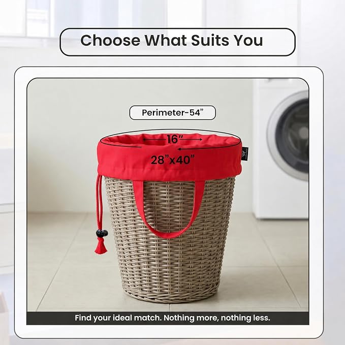 LFH Home Cotton Rich Large Premium Canvas Laundry Bag, Heavy Duty Washable Laundry Hamper with Drawstring & Handles, Multi-Use Clothes Storage for Home, Travel & College, 28"x40" (Pack of 1) - Red - Image 2