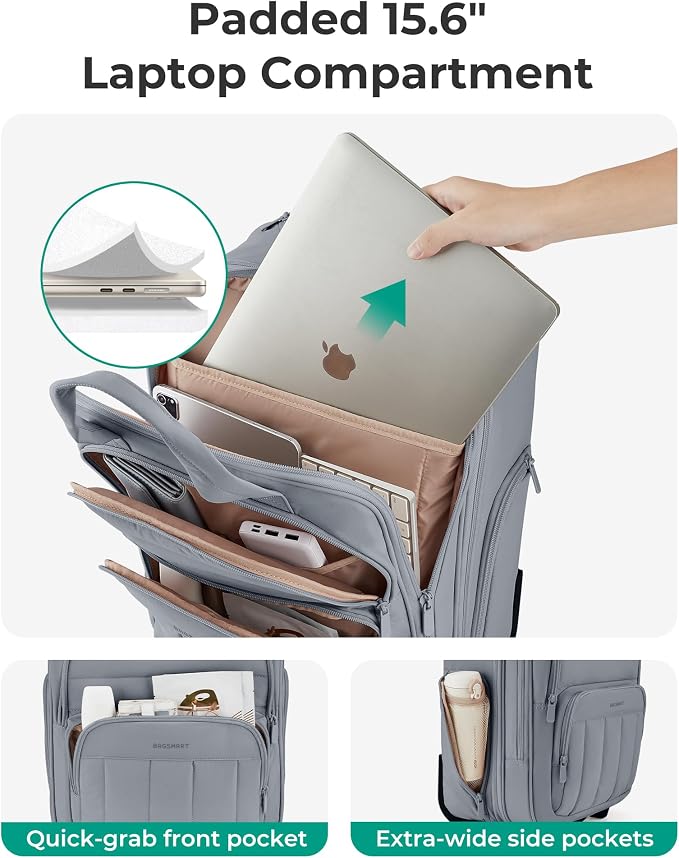 BAGSMART Small Underseat Carry on Luggage with Wheels, 16 inch Small Under Seat Luggage, Lightweight Travel Suitcase for Women, Dark Gray - Image 6