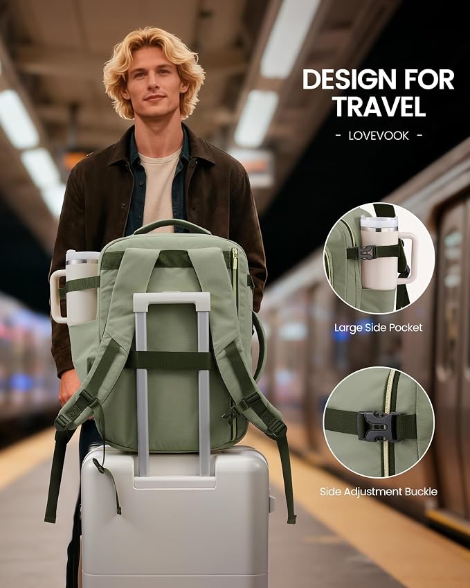 LOVEVOOK 50L Travel Backpack for Women Men with Garment Bag, Airline Approved Carry on Luggage Travel Essentials with 3 Packing Cubes, TSA Overnight Bags Weekender Essentials Backpacks fits 17" Laptop - Image 6