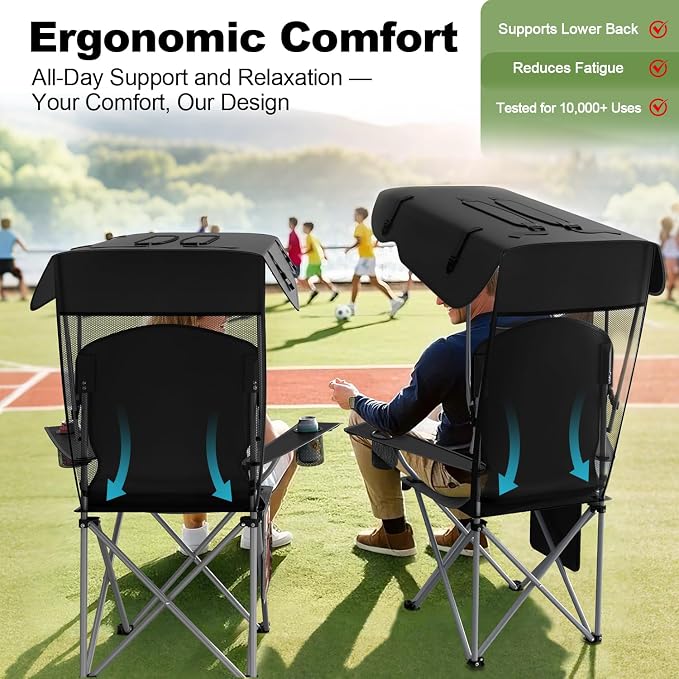 VTOY Portable Camping Chair with Canopy - Folding Chair with Canopy, Durable 600D Oxford Canopy Chair for Camping, Beach, Picnics, Fishing & Sports - Image 5