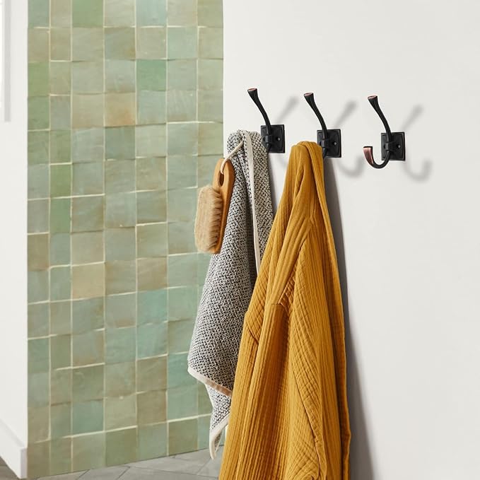 Large Wall Hooks 2 Pack Oil Rubbed Bronze Coat Hooks Hardware Towel Hooks for Hanging Coats 4.35 Inch Double Robe Hooks Wall Mounted with Screws for Key, Towel, Bags, Cup, Hat - Image 5