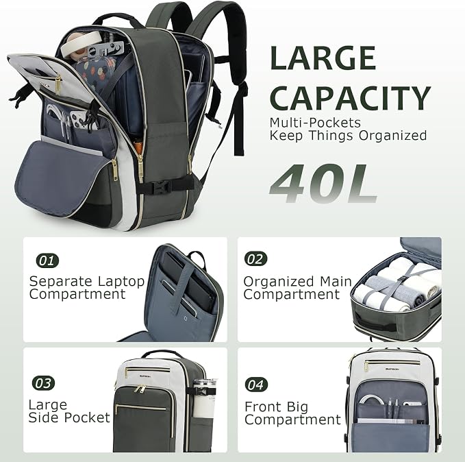EMPSIGN 40L Travel Backpack for Women & Men | Airline Approved Carry On, TSA Personal Item Bag, Waterproof, Overnight Weekender Essentials, Fits 17" Laptop - Image 2