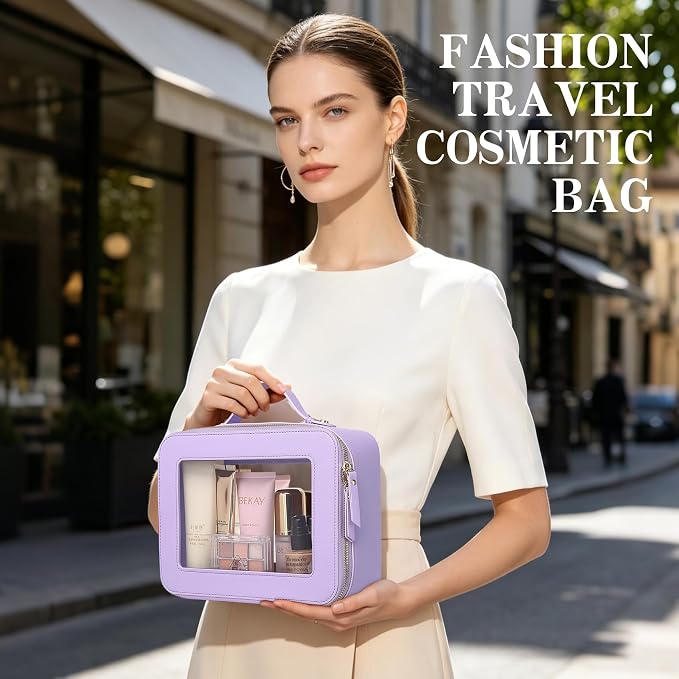 Travel Makeup Set, Purple, L+M+SLIM | Waterproof, Transparent Cosmetic Bag, Toiletry Bag, Makeup Brush Case with Zipper, Car Essentials for Women - Image 7