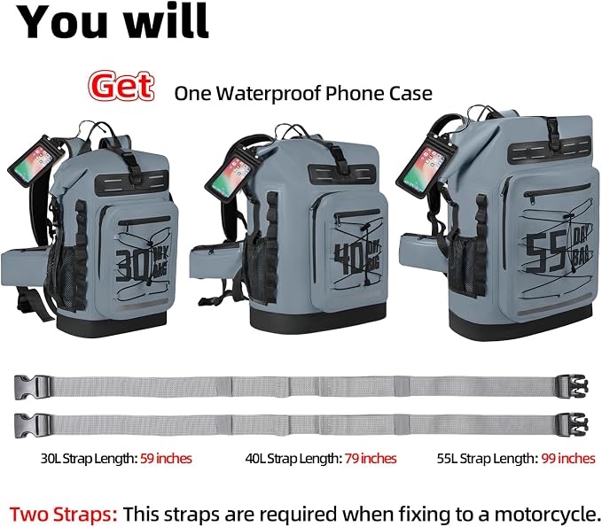 MORXPLOR Dry Bag Waterproof,5L/10L/20L/30L/40L/55L Roll Top Dry Bag Backpack with WaterProof Phone Case for Swim,Kayak - Image 3