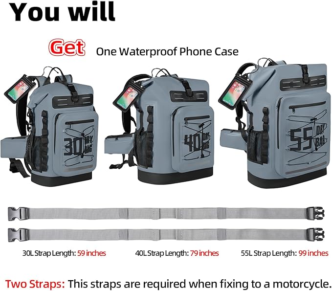 MORXPLOR Dry Bag Waterproof,5L/10L/20L/30L/40L/55L Roll Top Dry Bag Backpack with WaterProof Phone Case for Swim,Kayak - Image 3
