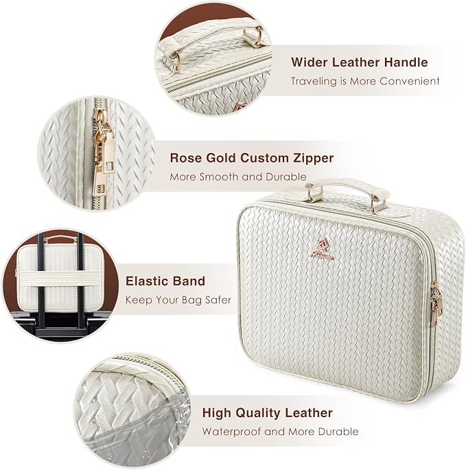 Faquenc Makeup Bag with LED Lighted Mirror 12.2 IN Travel Makeup Bag Adjustable Brightness in 3 Colors Cosmetic Organizer Artist Storage Bag with Dividers Brush Holder Bag Vanity Beige - Image 4