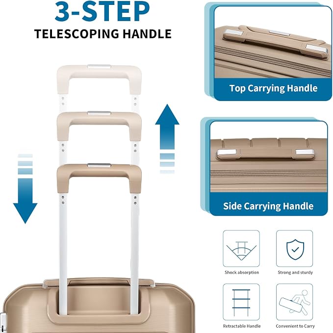 Somago 20" Carry On Luggage and 14" Mini Cosmetic Cases Travel Set Spinner Lightweight Polypropylene Suitcase with TSA Lock YKK Zipper Hardside Luggage Sets 2 Piece (Noble Golden, 2-Piece Set (14/20)) - Image 8